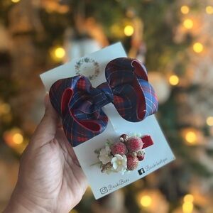Plaid Red and Blue Hair Bow for Kids